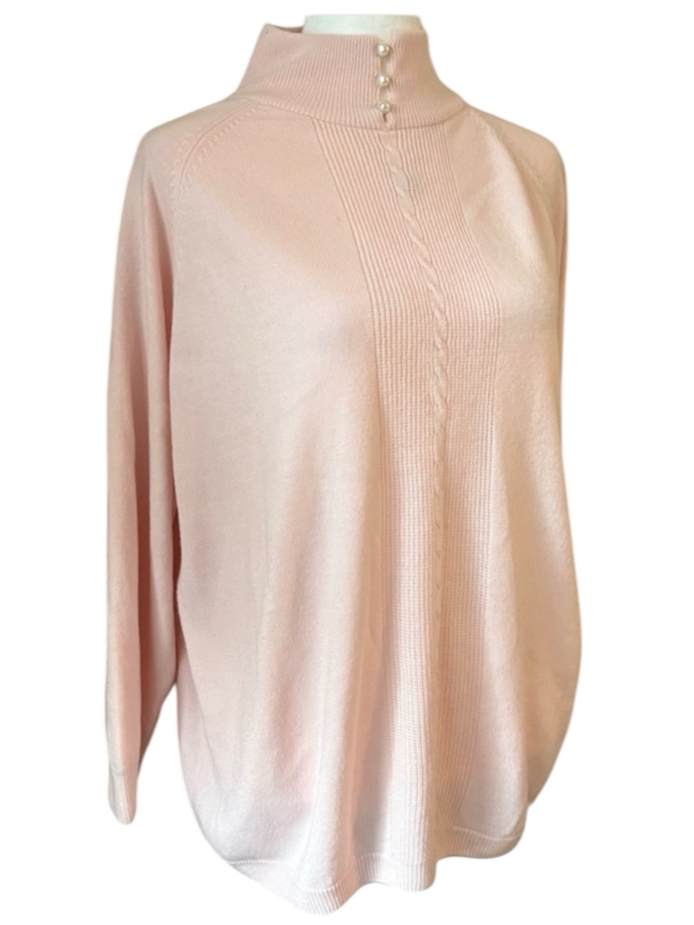 Maggie Lawrence Pink Mock Neck Sweater Pearl Button Detail 18/20